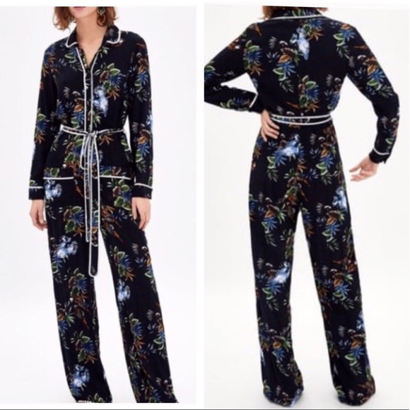 tropical print jumpsuit zara